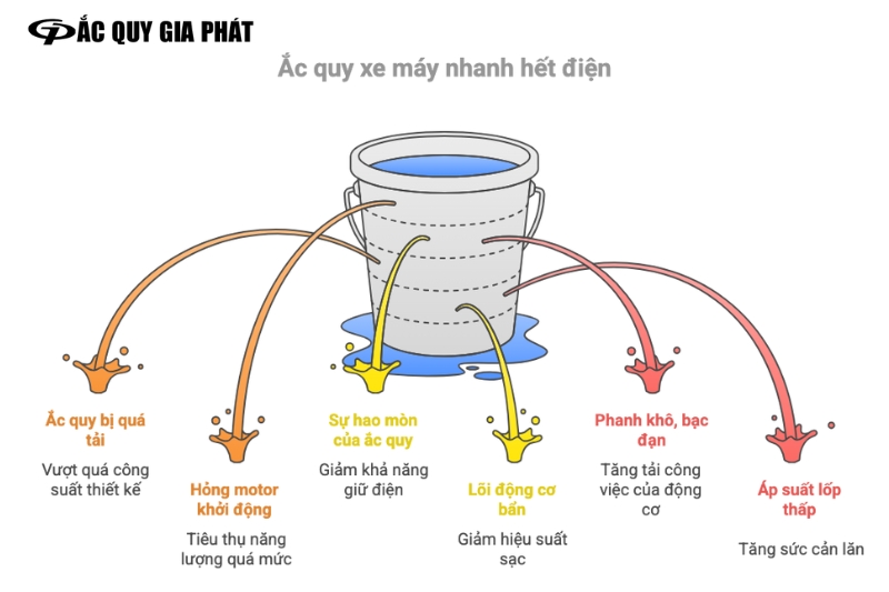 6 Nguyên nhân ắc quy xe máy nhanh hết điện