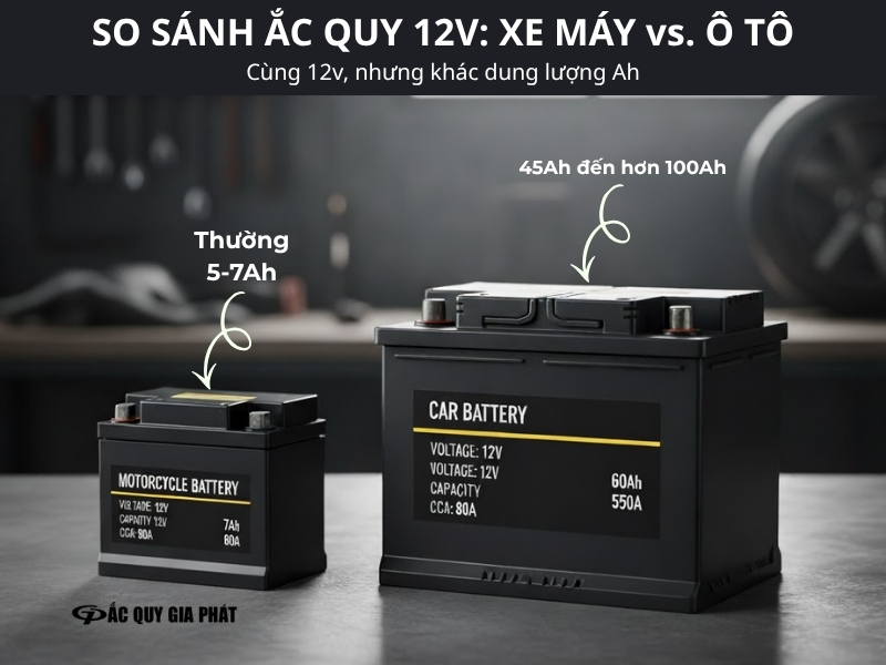 So sánh Ắc quy 12V của xe máy và ô tô